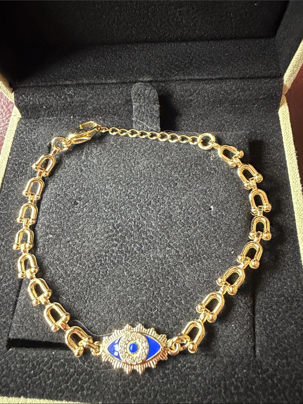 Gold-Tone Blue Evil Eye Bracelet - Women Jewelry size 7.5 inch